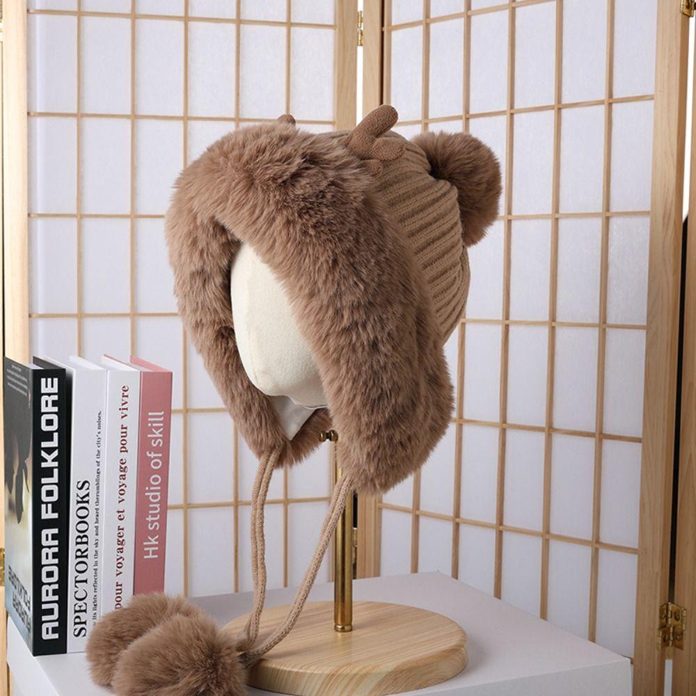 Beanie Hat Antlers Hat Skull Cap Winter Plush Hat Leisure Knit Beanie Children