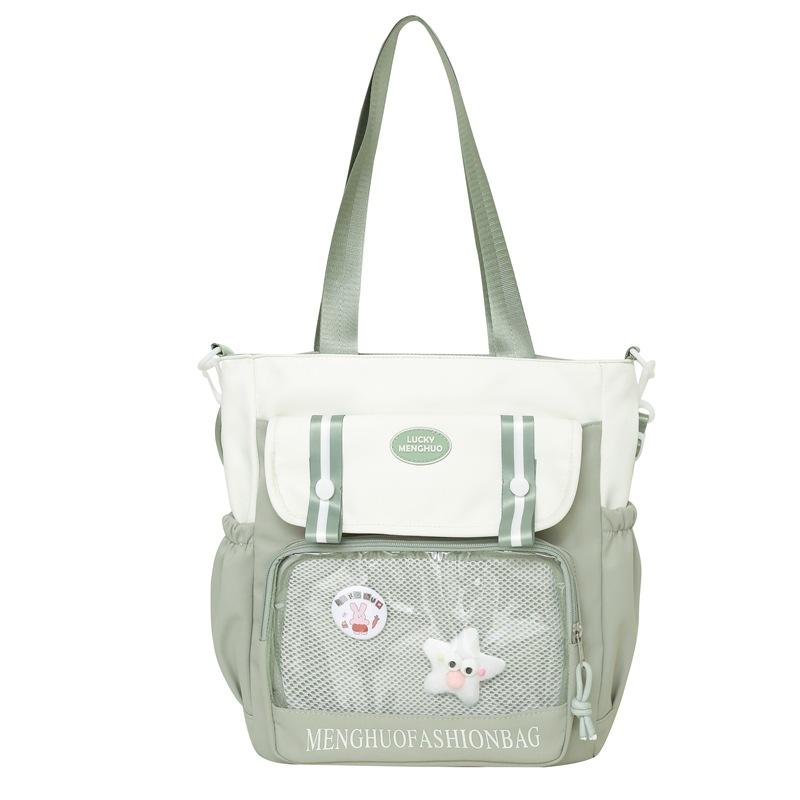 Student's Large Capacity Tutoring Bag Women's Contrast Color Stitching Shoulder Bag Crossbody Bag