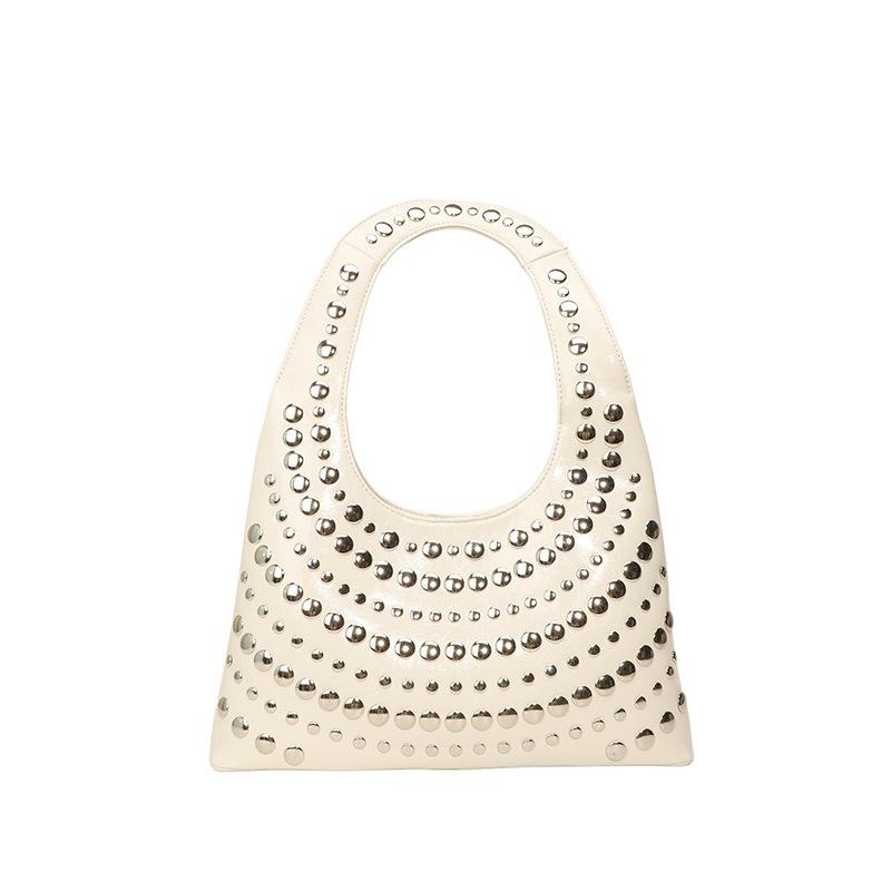 2025 European and American Rivet Handbag One Shoulder Niche Design Large Capacity Women's Armpit Bag Pure Vintage Women's Bag