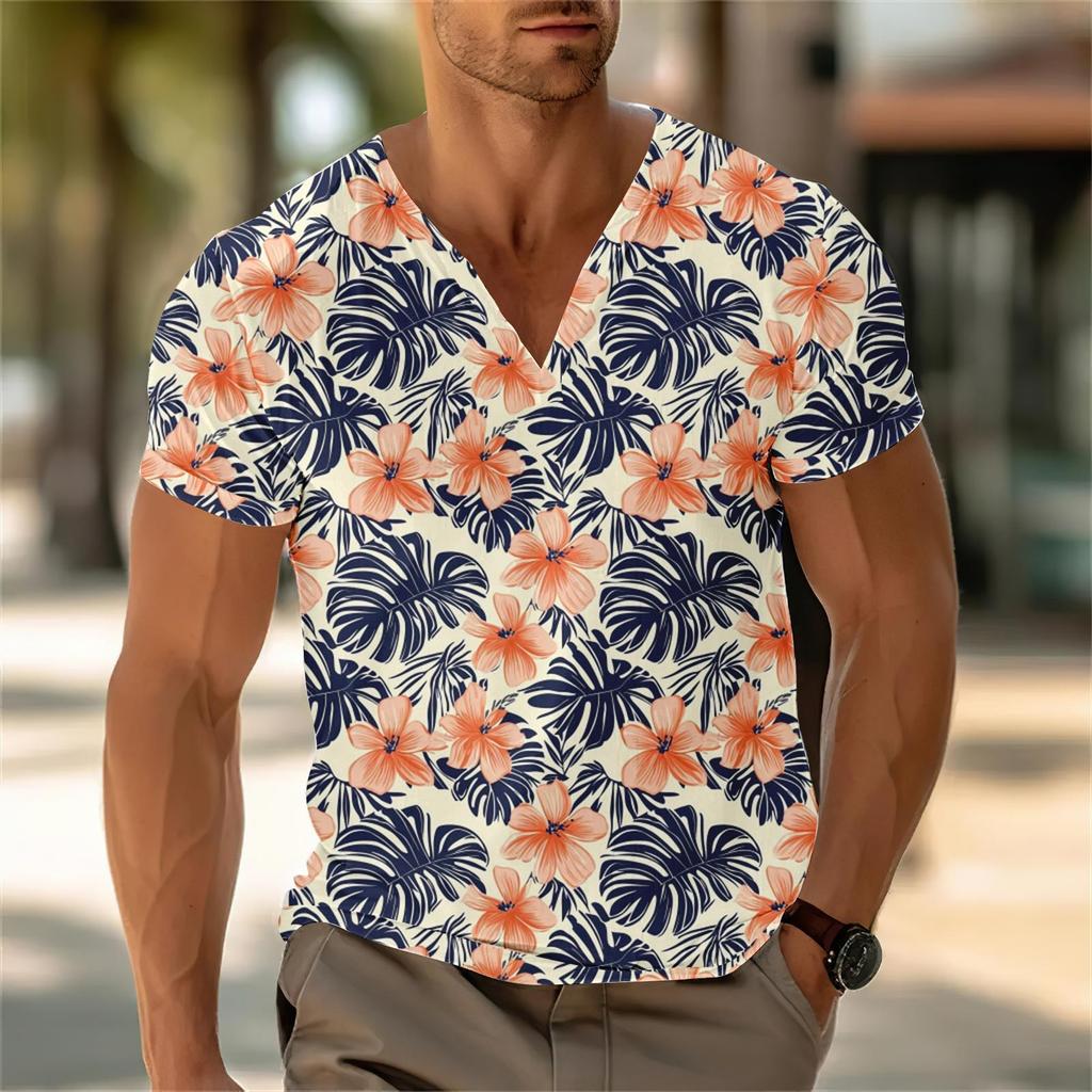 Мужской повседневный топ с V-образным вырезом и короткими рукавами, свободный повседневный модный топ для отдыха