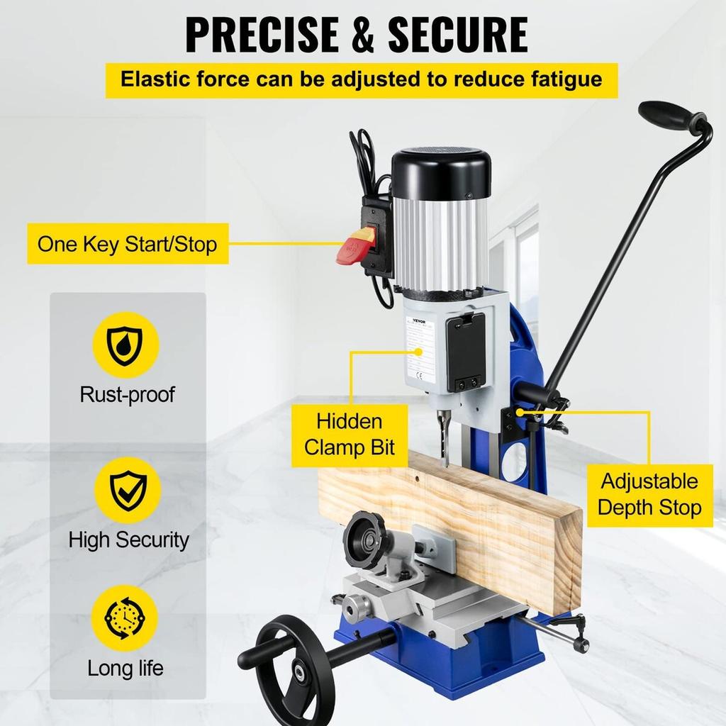 Table Mortiser, 1/2 HP, 1700 RPM, Bench Drill Press with Movable Workbench, Hollow Mortiser, for Drilling Round, Square, or Special Square Holes in