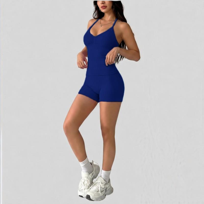 36-Color High-Waisted Ruched Neckline Crop Top Tapered Leggings Yoga Set Women With Built-in Bra Pad