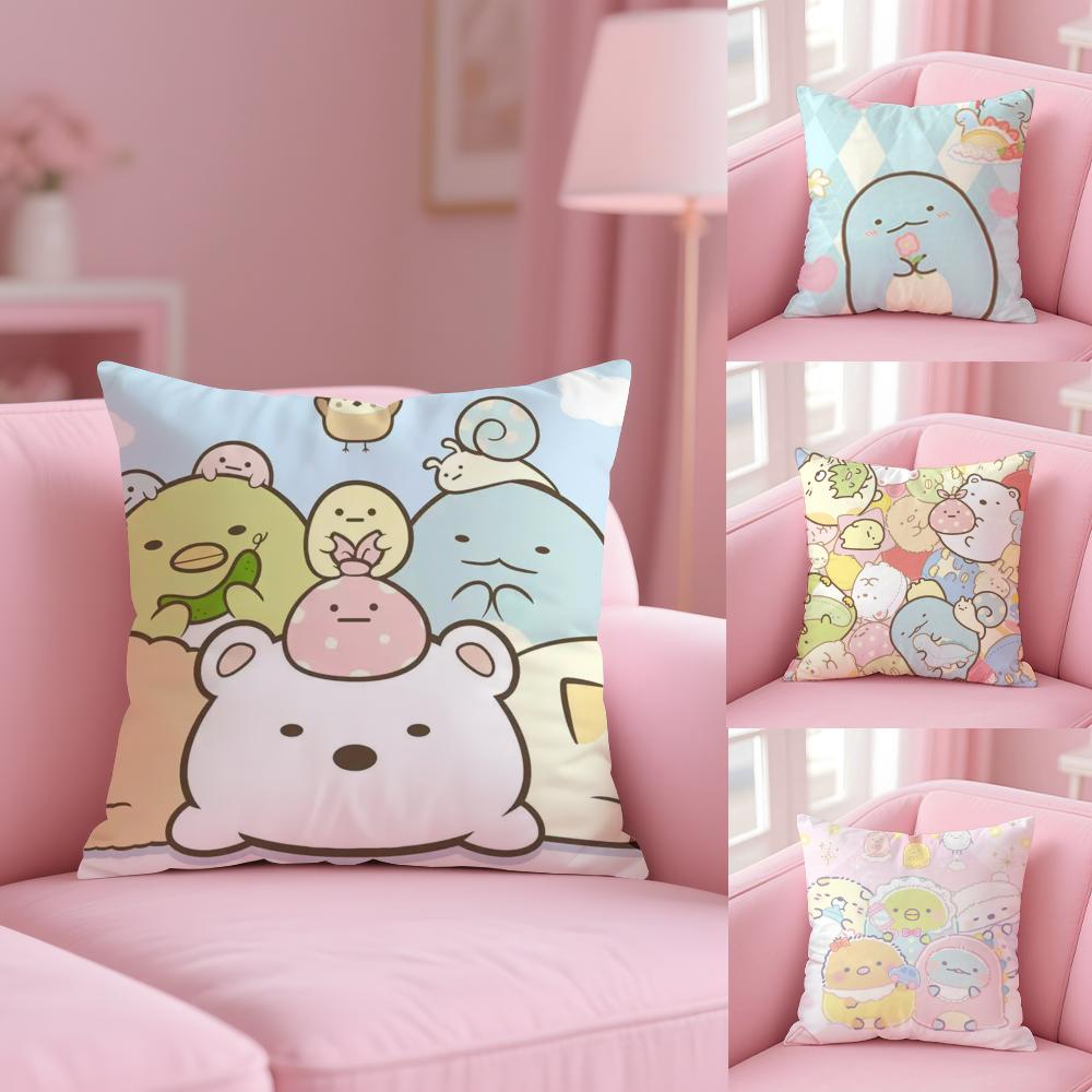 Cushion Cover Plush Fabric Soft Double-Sided Printed Sofa Warm Winter Home Gift Pillow Cover Cute S-Sumikko G-Gurashi