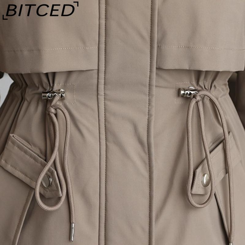 BITCED Winter Parka - Women's Relaxed-Fit Mid-Length Cotton Coat with Large Fur Collar