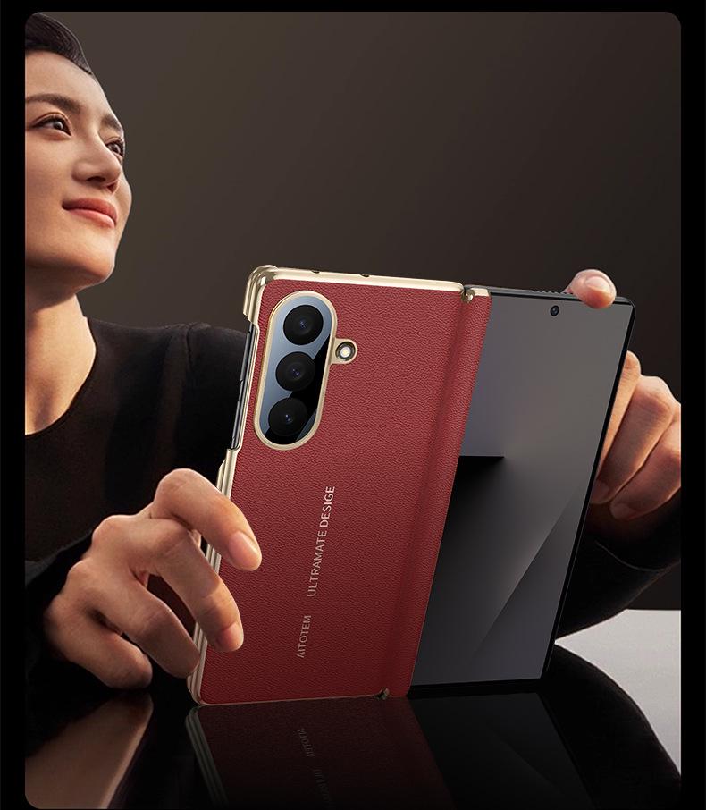 Магнитный кожаный чехол для Samsung Z Fold7 - Двойная центральная ось, Гальванизированный, Противоударный