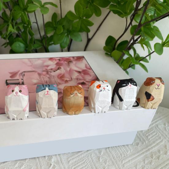 Деревянная резная фигурка собаки кошки, ручная резьба по дереву, небольшая статуэтка животного, скульптура для домашнего офиса, рабочего стола