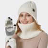 Women Knitted Beanies Cold Hat 3pcs Warm Winter Hat For Women Scarves Cap Scarf Gloves Hats Three Sets Outdoor Warmer Scarf Hat  Touch Screen Gloves