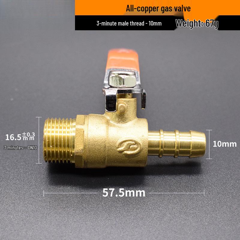Copper/Gas Ball Valve with Hose Barb: 1/2", 3/8", 1/4" Plug, 8/10/12mm Drain Valve/Gas Nozzle.