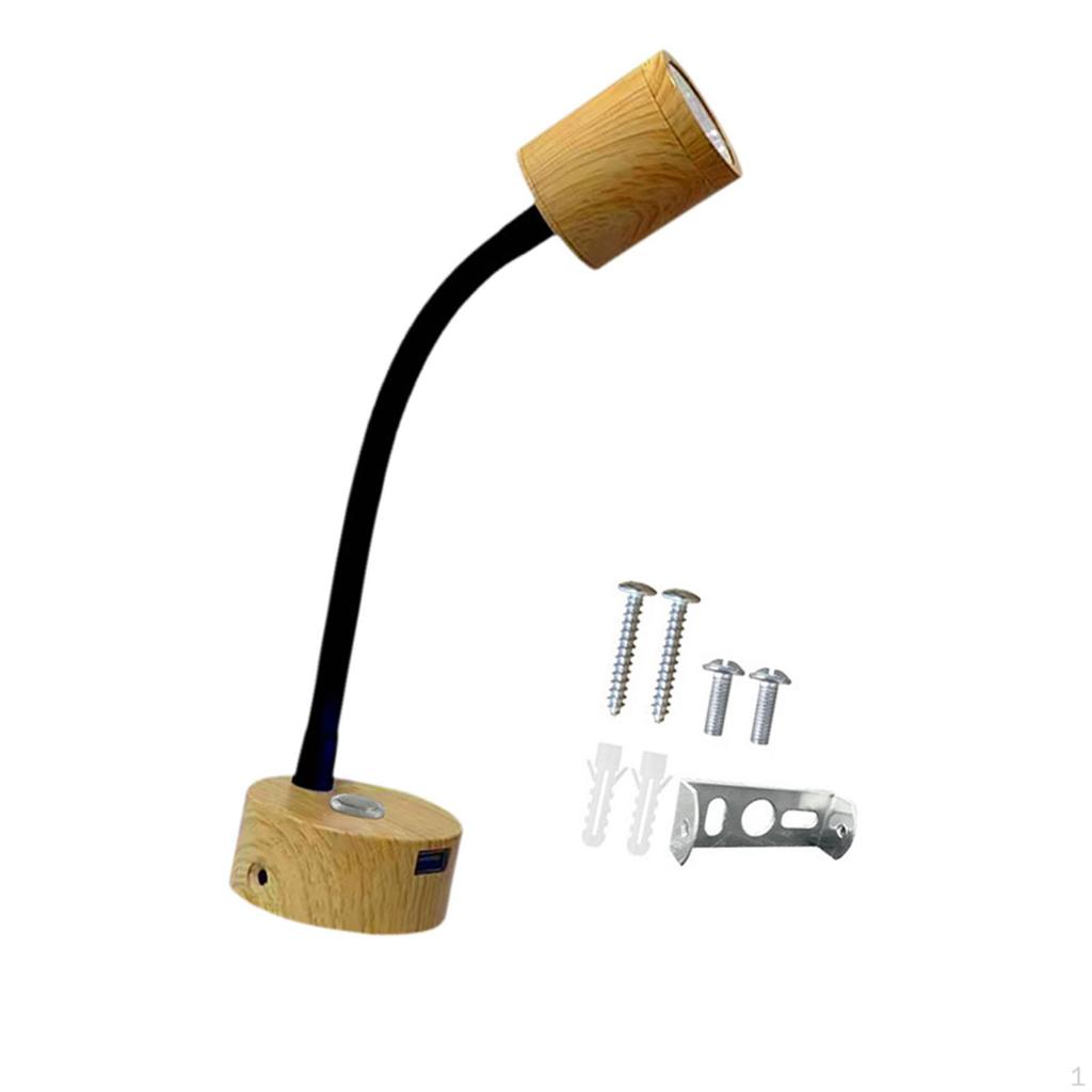 Алюминиевая светодиодная прикроватная лампа для чтения с USB-портом и регулировкой яркости, гибкая, регулируемая