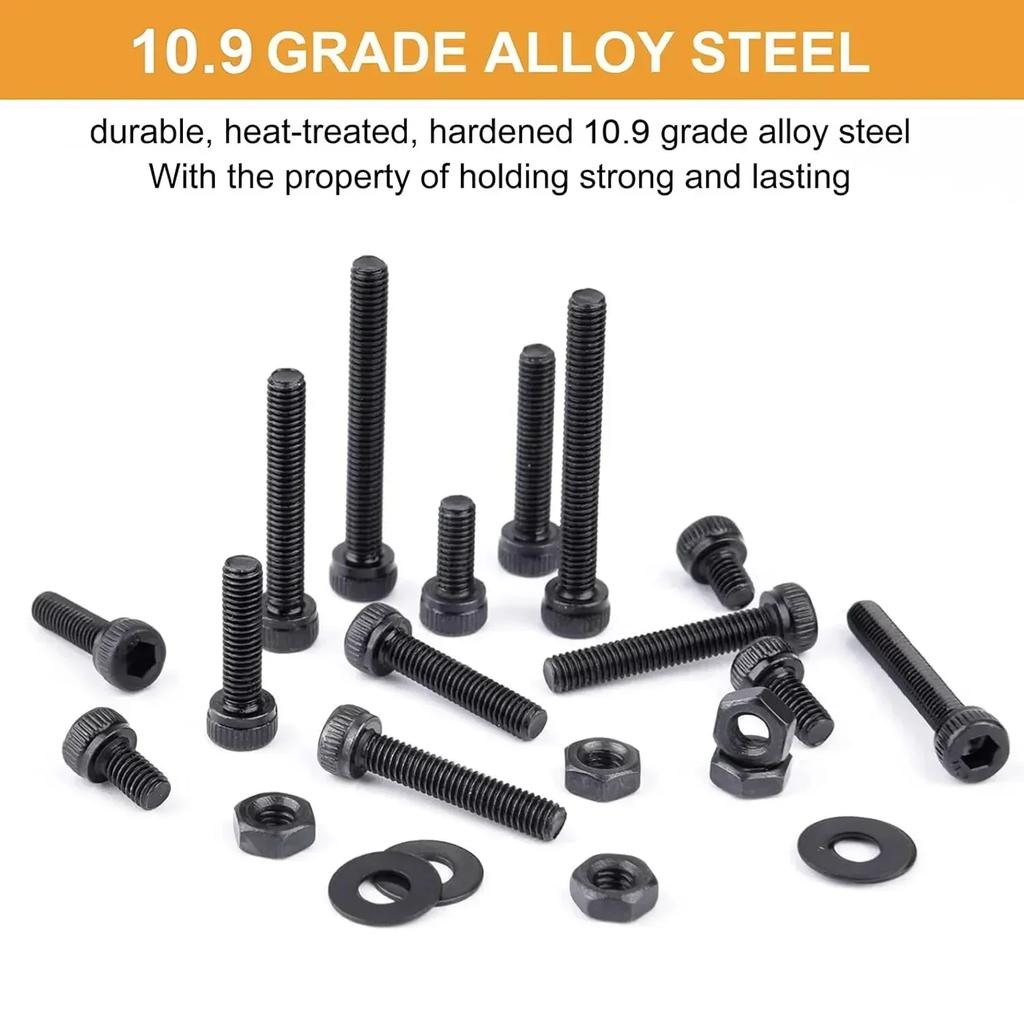 Набор винтов с шестигранной головкой VKKM из 144 штук M5/M6, легированная сталь класса 10.9 – незаменим для механического и мебельного крепежа