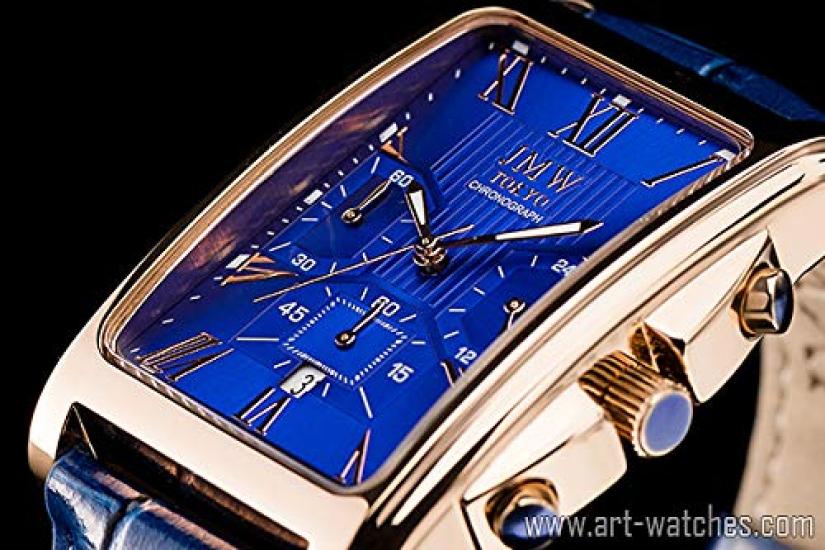 Square Watch Blue Rose Gold Watch Square Rectangular Chronograph Limited Model Seiko Quartz Leather Band Genuine Leather Business Simple Popular Day