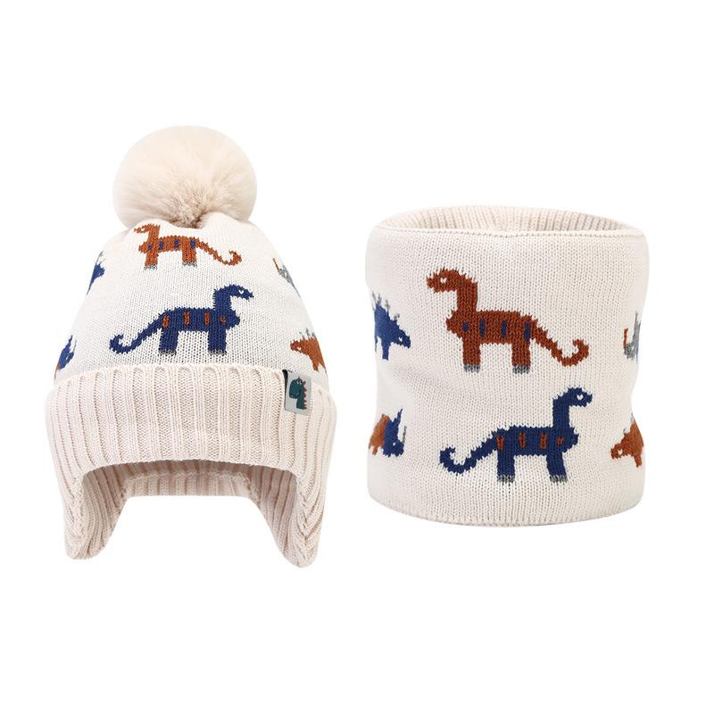 Winter Baby Boy Hat with Earflap Faux Fur Ball Knitted Kids Beanie Cap Toddler Bonnet Hats Infant Accessories Fleece Lining 1-5Y