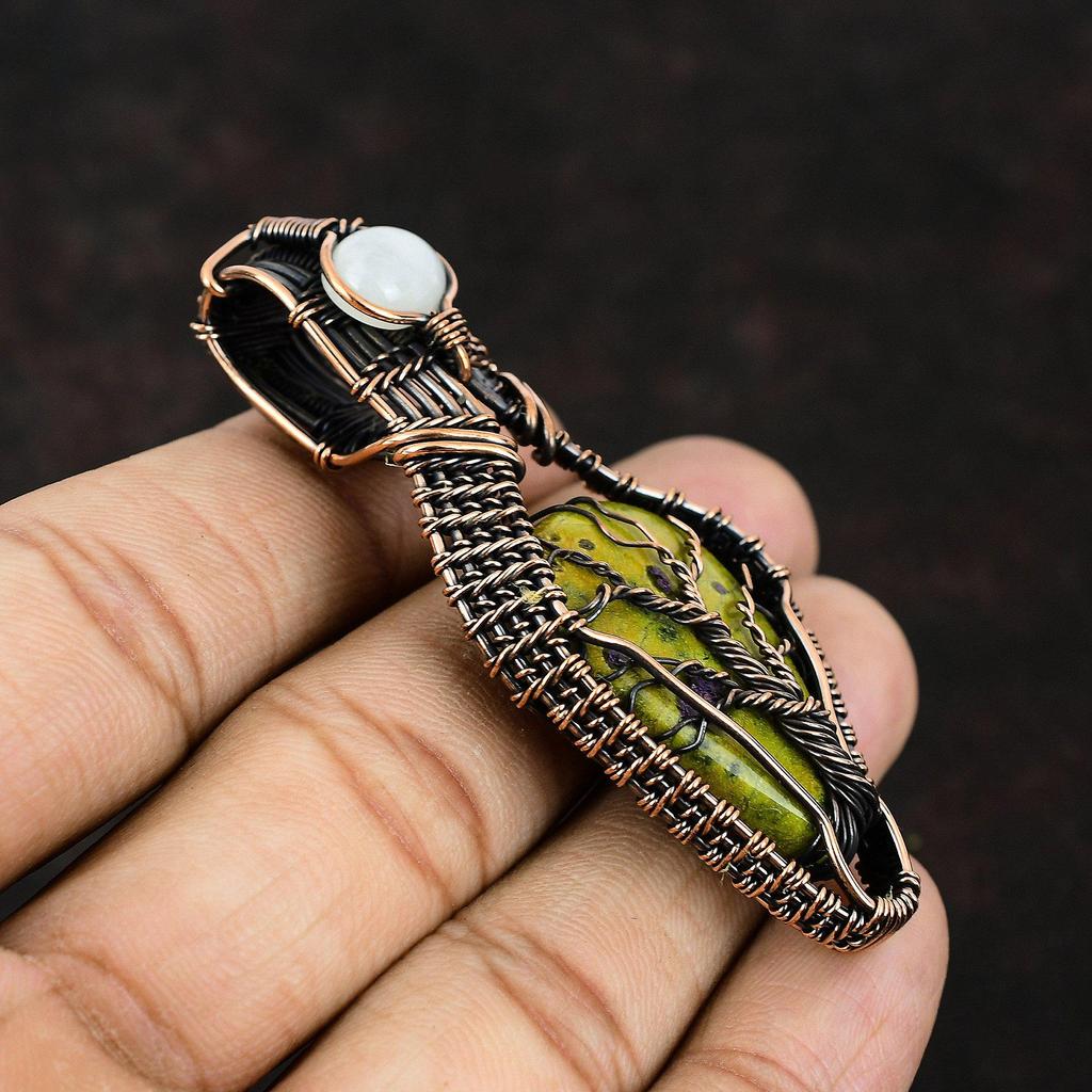 Дерево жизни стихтит медная проволока обернутая подвеска радужная лунная бижутерия дизайнерская подвеска ручной работы стихтит драгоценный камень ювелирные изделия для женщин