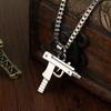 Submachine Gun Uzi Alloy Pendant Trendy Chain Necklace With Design Geometric