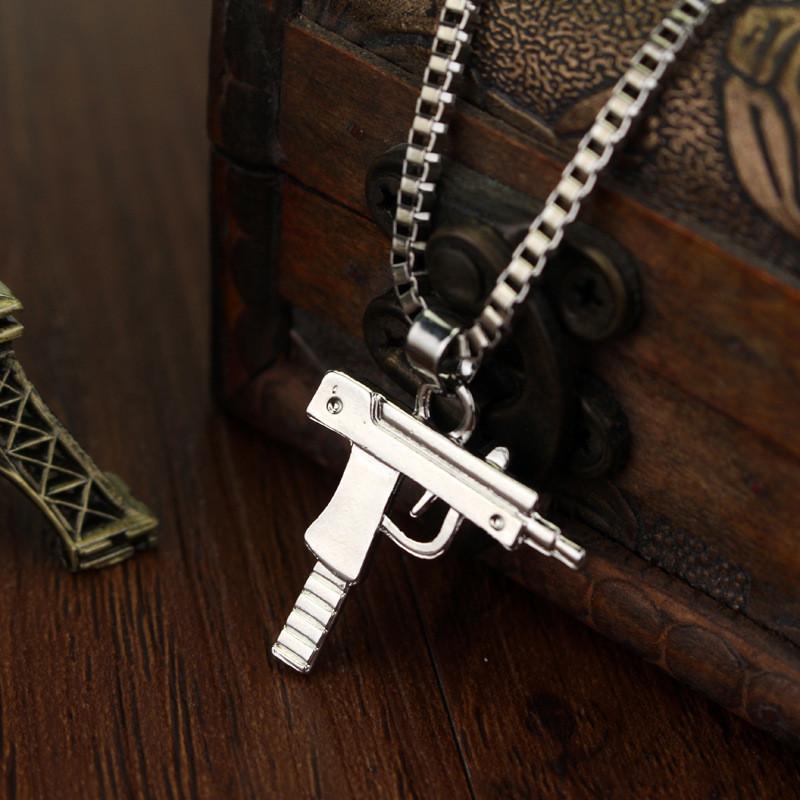 Submachine Gun Uzi Alloy Pendant Trendy Chain Necklace With Design Geometric