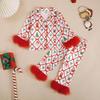 Autumn Christmas Long Sleeve Pajama Set - Children's Bow Print Homewear