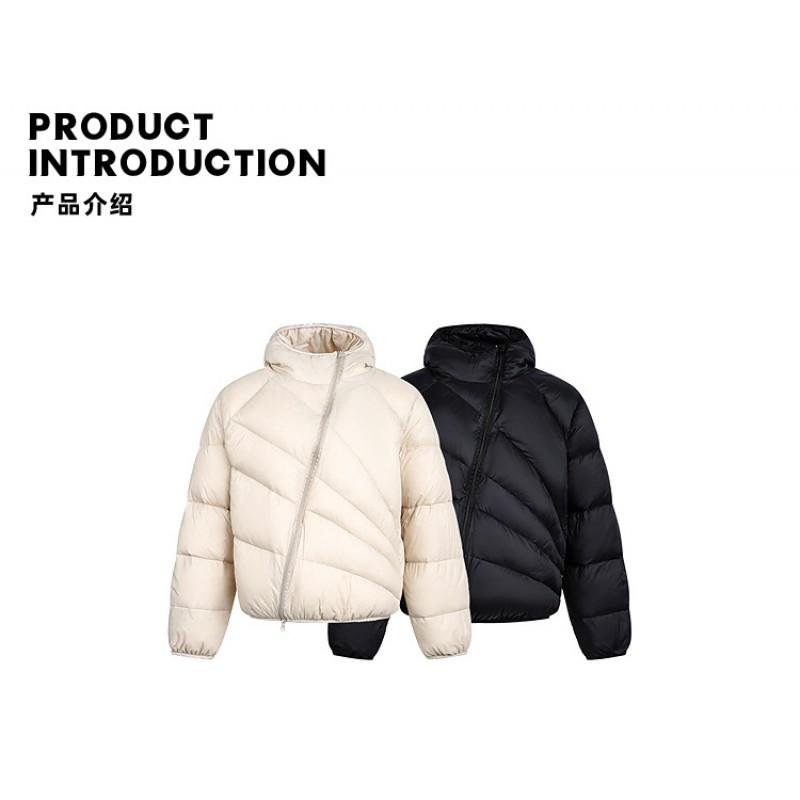 Unisex Winter Warm Hooded Softshell Down Jacket 90% White Duck 650 Fill Power Short Loose Fit