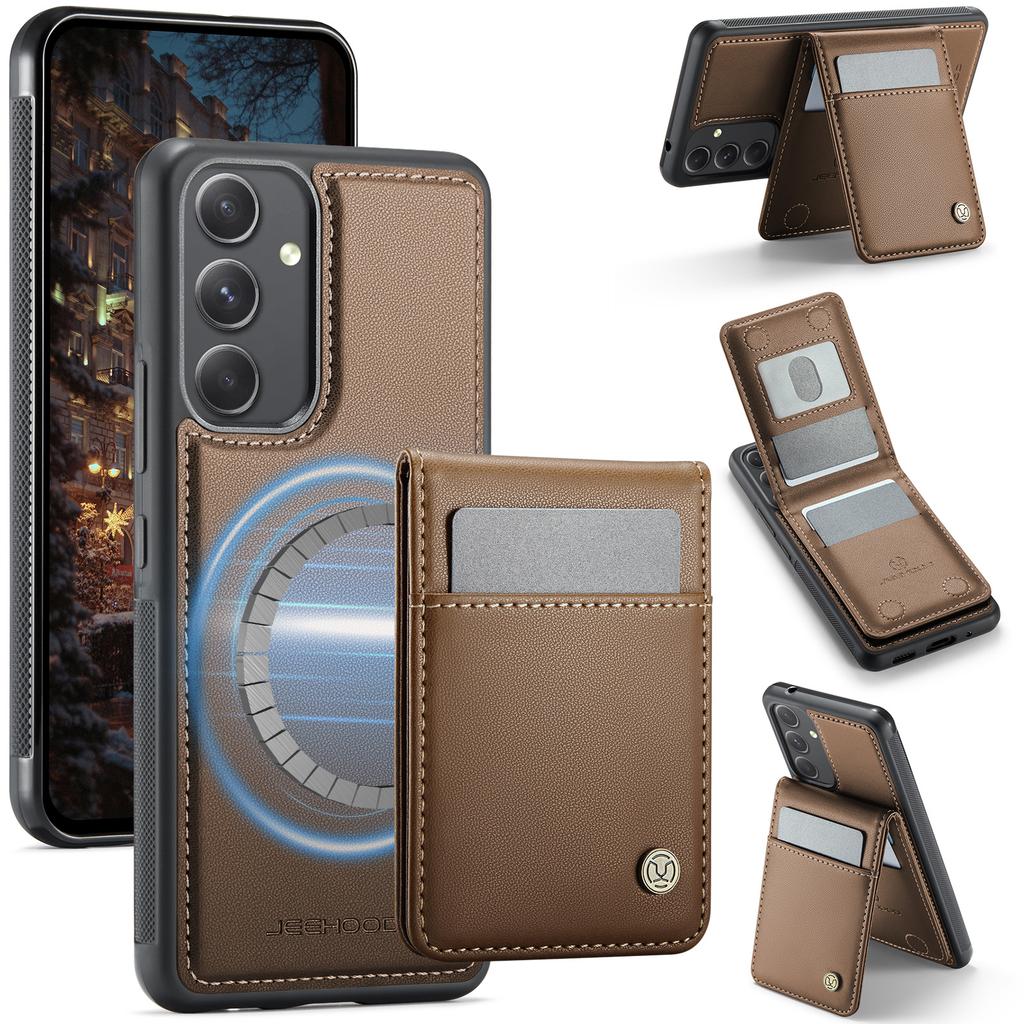 Для Samsung Galaxy A54 5G Кожаная задняя крышка Совместимый с MagSafe Чехол для телефона JEEHOOD J06 с карманом для карт Блокировка RFID