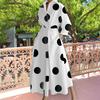 Women's Boho One Button Wrap Shirt Dress Polka Dots Print Long Sleeve Maxi Dress Lapel