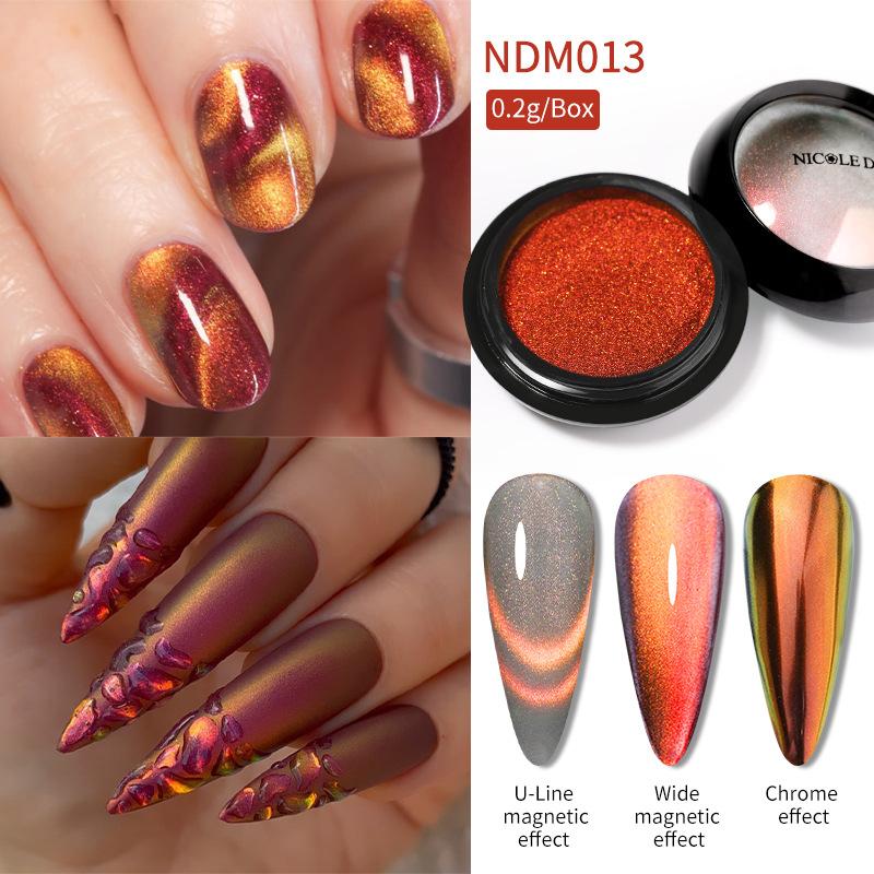 Nicolediary Double Light Cat'S Eye Nail Powder, Nail Art Chameleon Mirror Flour Double Color Spar Cat'S Eye Powder