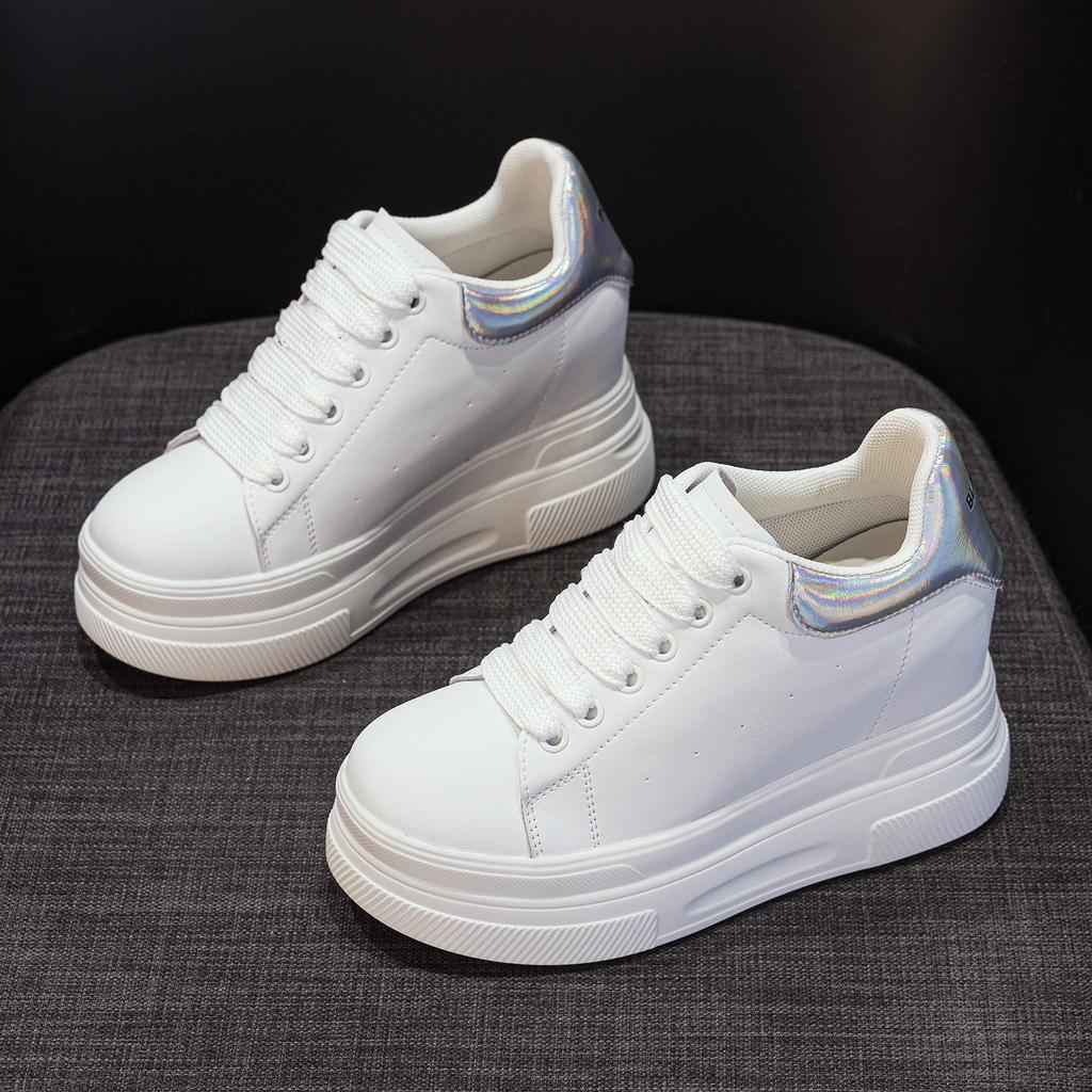 Leather Inner Height Increase White Shoes Women's Spring New Versatile Thick-soled Muffin Shoes Lightweight Small Board Shoes