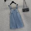 Women's Plus Size Korean Loose Denim Wide-Leg Bib Shorts for Spring/Summer 2022