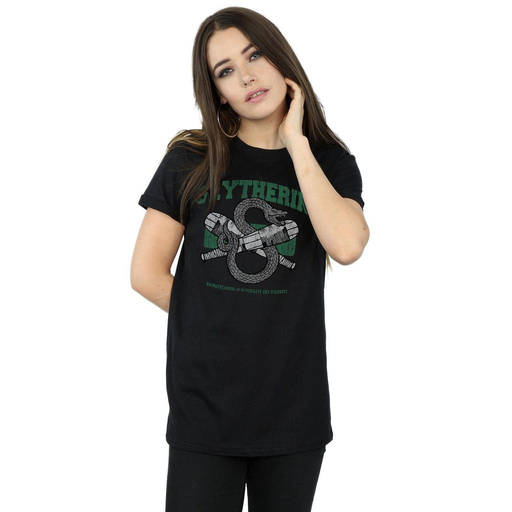 Harry Potter Womens/Ladies Slytherin Quidditch Emblem Cotton Boyfriend T-Shirt