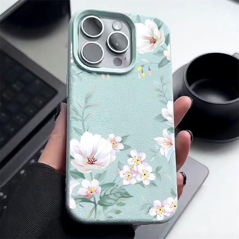 Для iPhone 16 Pro Max 15 Pro 14 13 12 11 чехол с цветочным принтом матовая кожа текстура TPU мягкий ударопрочный тонкий чехол для телефона