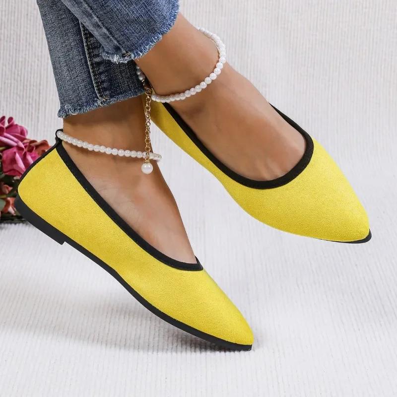 2024 Новая модная однотонная обувь с острым носком и закрытым носком, повседневная женская обувь на плоской подошве, подходящая по цвету для весны и осени