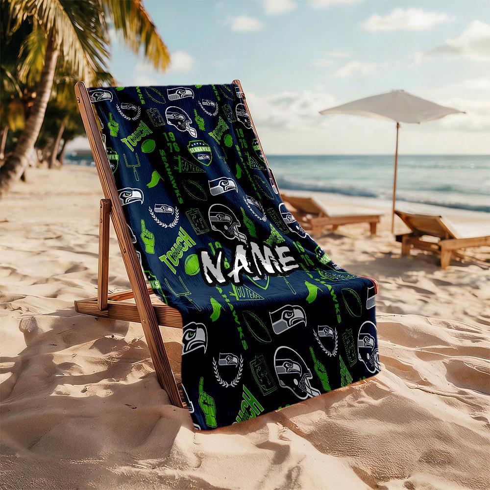 Seahawks Helmet Personalized Name Beach Towel Super Soft & Absorbent Suitable for Swimming Gym Camping Yoga Vacation