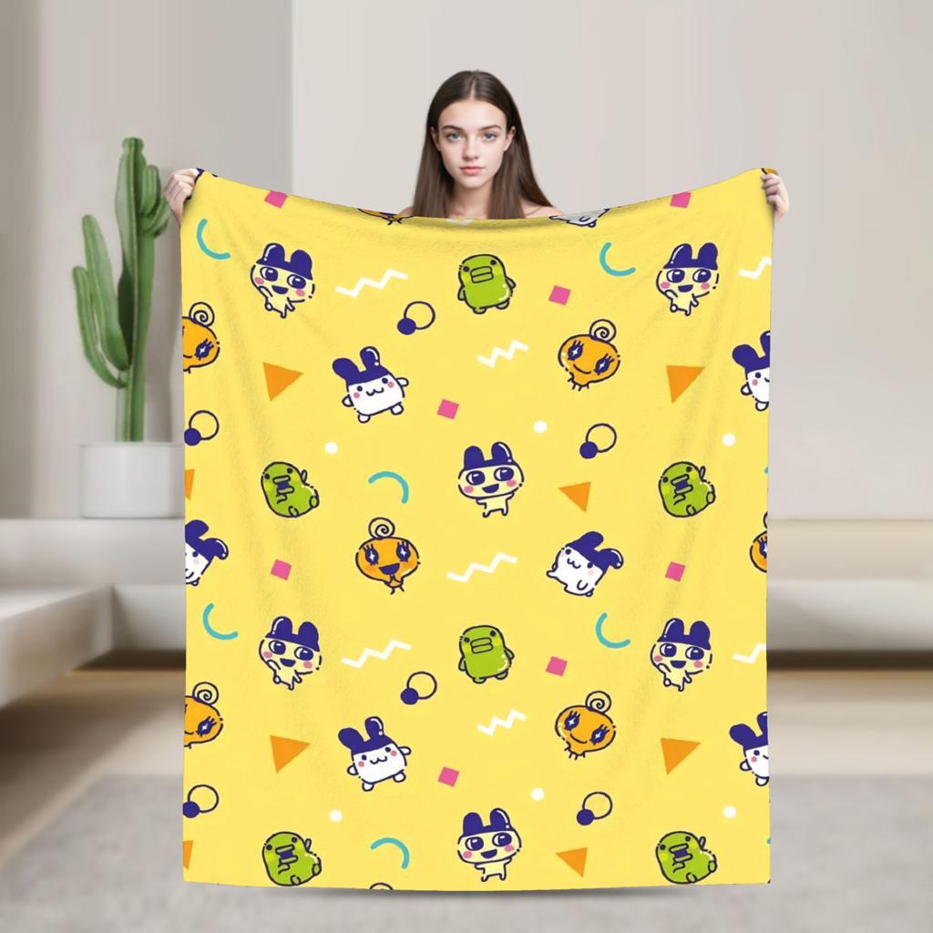 Japanese Cartoon Tamagotchis Blanket Cover Flannel Lightweight Thin Throw Blanket for Airplane Travel Bedspread