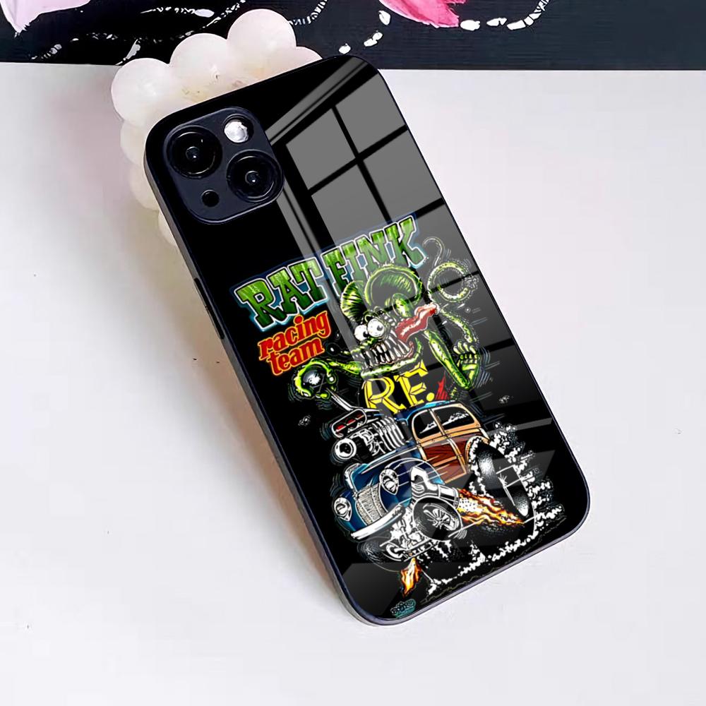 Забавный чехол для телефона Rat Fink для IPhone 17 Pro Max 16 15 14 Pro Max 13 11 X Xs Xr 8 7Plus Стеклянная крышка