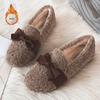 Модная женская обувь в корейском стиле с мелким вырезом, 2025, зимняя, меховая, удобные лоферы, повседневная, мягкая, теплая, на плоской подошве, с бантом, слипоны, женская обувь