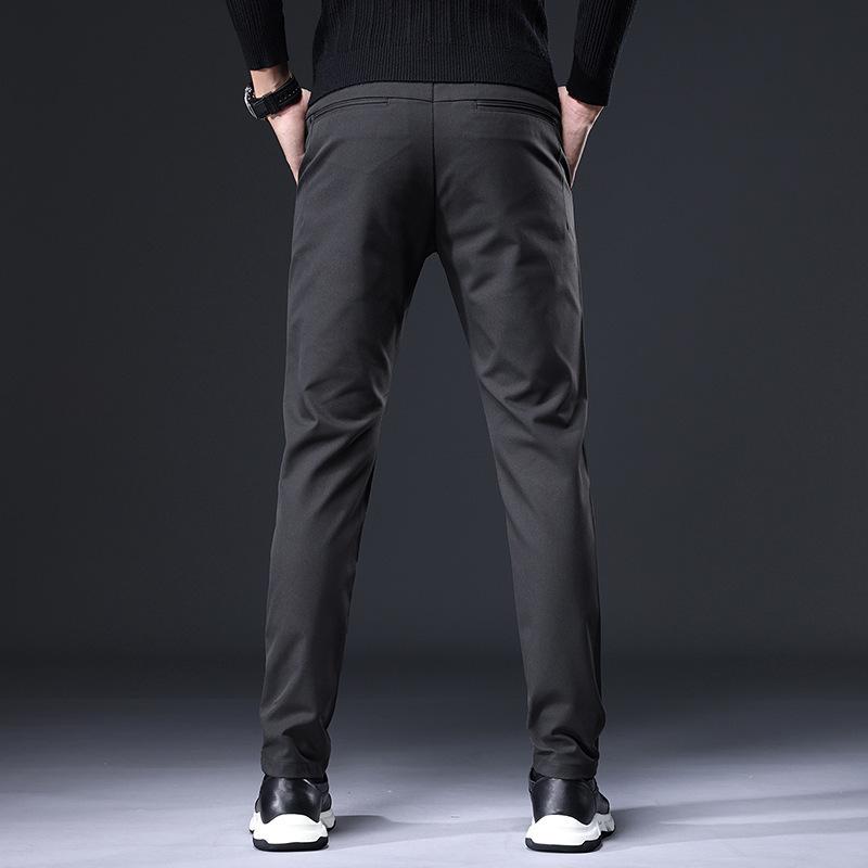 Осенне-зимние новые повседневные брюки с начесом, мужские хлопковые брюки, деловые прямые брюки, тонкие корейские мужские брюки