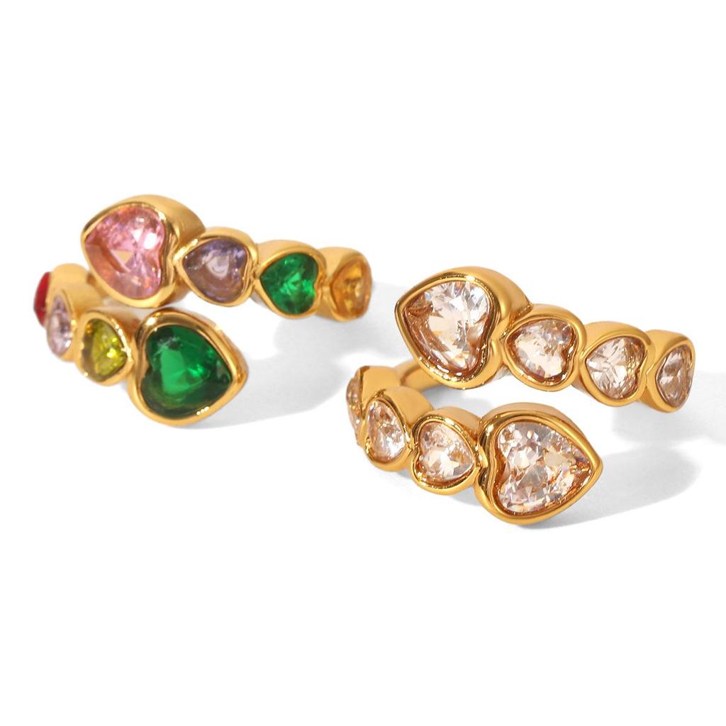 Эксклюзивное открытое кольцо из титановой стали с цирконом в форме сердца для женщин - Европейский и американский хай-энд, не тускнеет