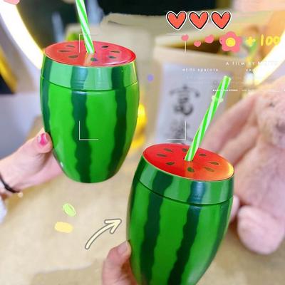 Мультяшная фруктовая кружка-поилка в подарок Арбуз Лимон Клубника Ананас Бутылка для воды Летняя Пищевой пластик Разноцветная Посуда для напитков