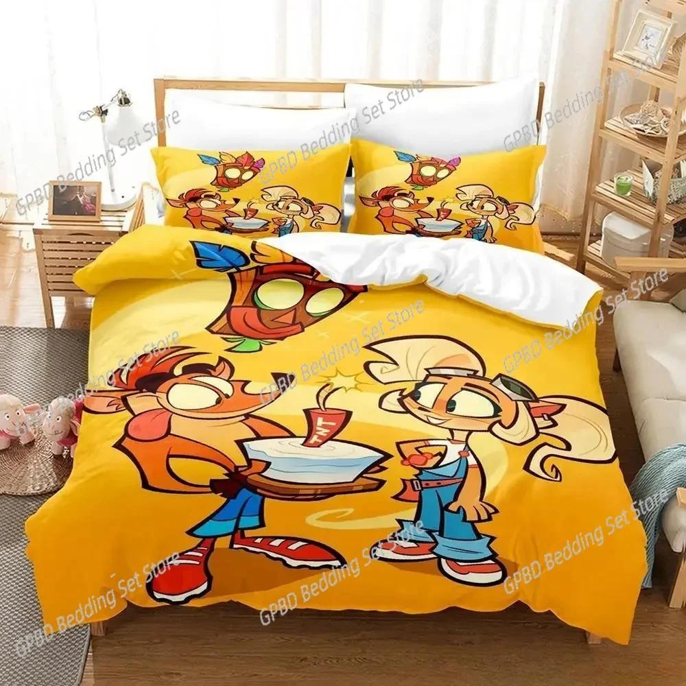 Crash Bandicoot Comfortable Duvet Quilt Cover Pillowcase Bedding Set Children Bedroom Decoration Home Textile