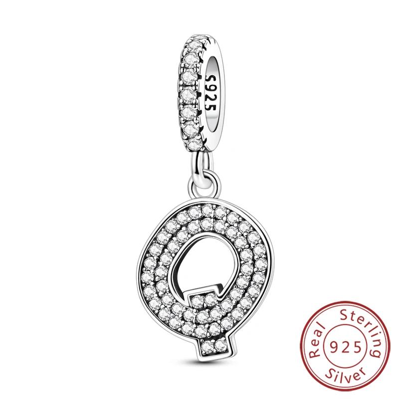 925 Silver Simple A-Z White Zircon 26 Letters Charms Beads Fit Bracelet Women Jewelry DIY Birthday Anniversary Gift