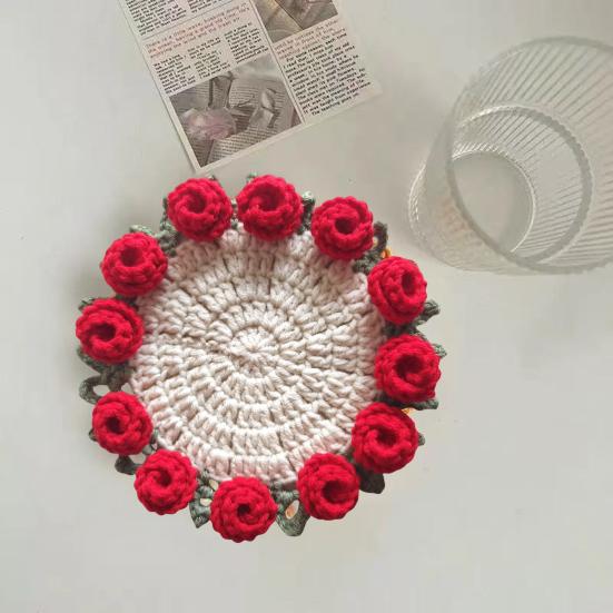 Подставка под стакан с розой ручной работы, вязаная крючком, цветочный букет, вязаные подставки, цветочный коврик для чашки, букет, подарок, декор для журнального столика