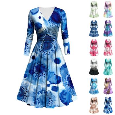 Женское модное облегающее платье с V-образным вырезом и длинными рукавами, с оборками и принтом тай-дай, повседневное платье