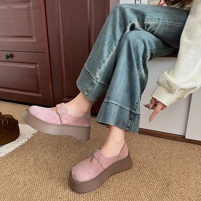 Туфли женские кожаные туфли на круглой коричневой платформе в стиле ретро 2025 года, новые весенне-осенние туфли-лодочки в стиле французской Мэри Джейн