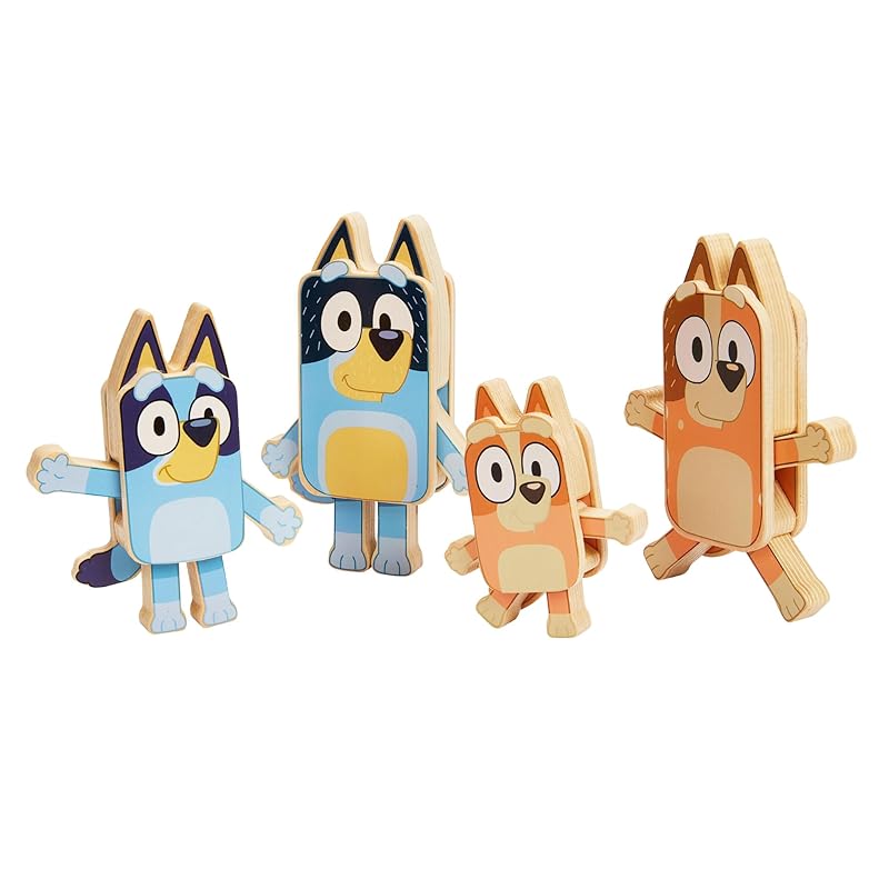 Деревянные фигурки персонажей голубого цвета – 4 красочные деревянные фигурки, сертифицированные FSC, для детей от 3 лет и старше
