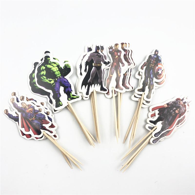24Pcs Double‑Sided Cartoon Cake Toppers, Toothpick Cupcake Picks, Birthday Party Dessert Table Decorations Supplies