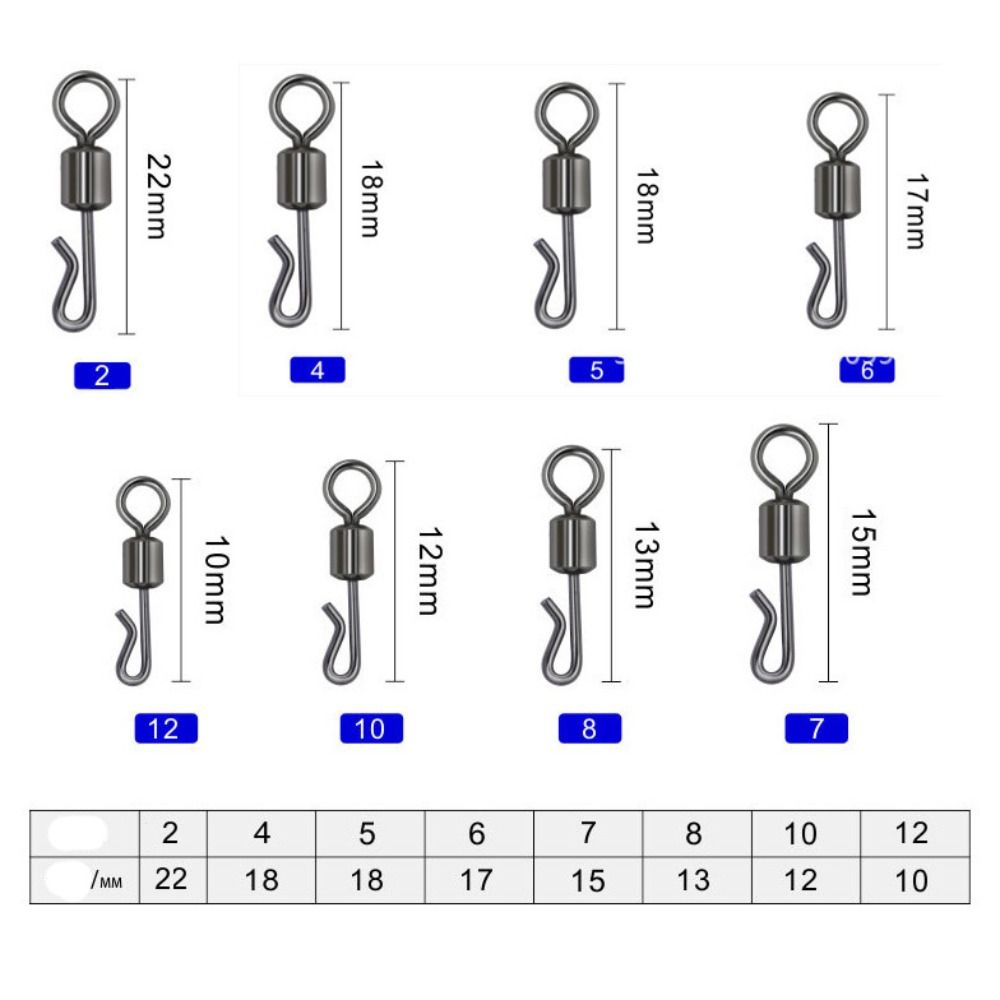 25pcs Q-Shaped Fishing Connector Black Quick Change Swivels Q-Shaped Bearing Swivel Fishing