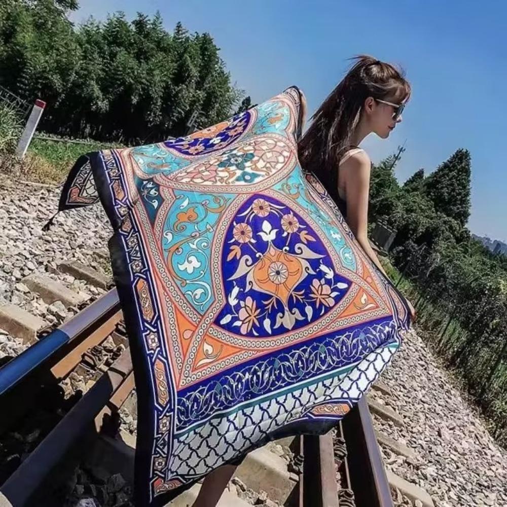 Соленое озеро Чака Туризм на Северо-Западе Этнический стиль Шарф Шелковый шарф Женский Летний Приморский Пляжный Платок Солнцезащитный Тонкий