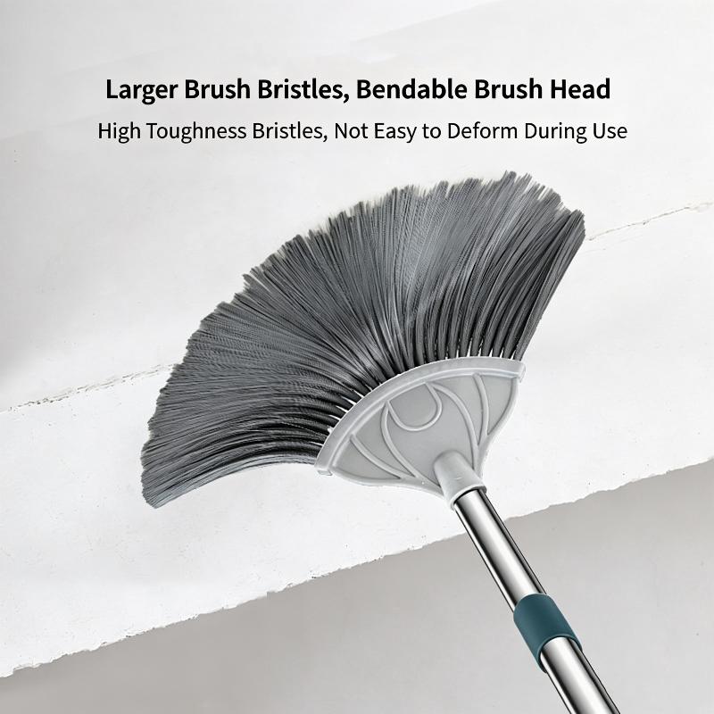 Веерная щетка для паутины с выдвижной ручкой из нержавеющей стали, статичные мягкие щетинки для очистки от пыли картин, настенных рисунков