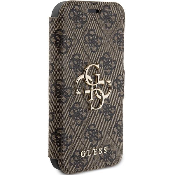 Чехол-книжка для iPhone 15 Pro Guess с металлическим логотипом, коричневый