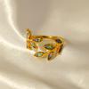 Hot Selling Vintage Leaf Ring Adjustable 18K Gold Plated Ring Fashion Colorful Enamel Stainless Steel Ring for Women