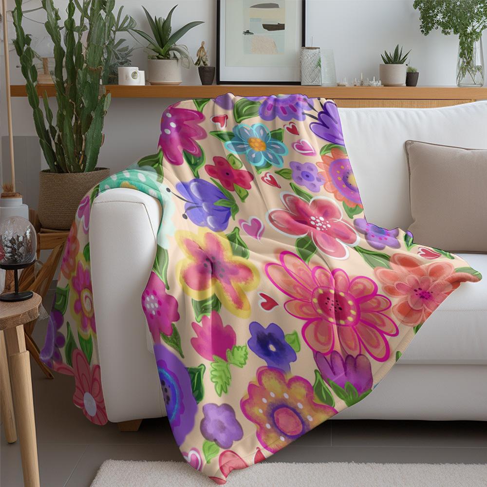 Colorful Floral Fleece Blanket Soft Warm Throw Blanket for Kids Girls Teens Adults Gift Decoration Sofa Bed Room Decor