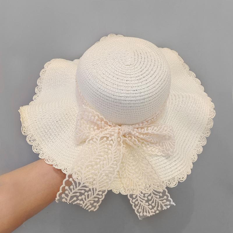 Seaside Beach Hat Lace Straw Hat Children Summer Visor Breathable Sunscreen Bucket Hat Vacation Style Straw Hat